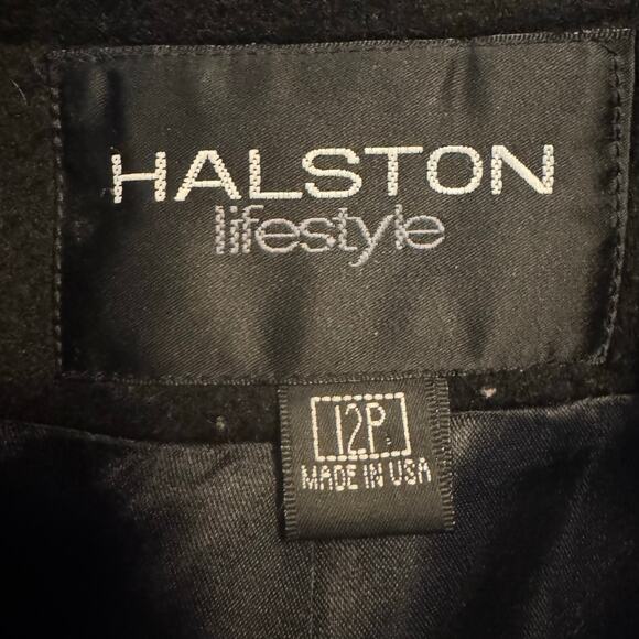 Vtg Halston Lifestyle Size 12P Black 100% Wool Velvet Trimmed Made in USA Coat - Picture 9 of 10
